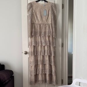 Antonio Melani Taupe Lace Tiered Gown